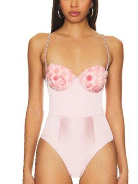 FOR LOVE AND LEMONS Skye pink satin bodysuit NWT